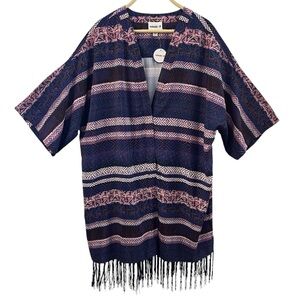 SWIMSUITS FOR ALL, Sz 18/20, Blue & Pink Coverup / Kimono w/ Fringe at Hem, NEW.